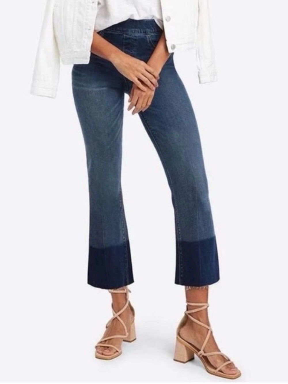 SPANX Women's Cropped Flare Jeans Vintage Indigo Wash Medium Raw Hem Size Medium